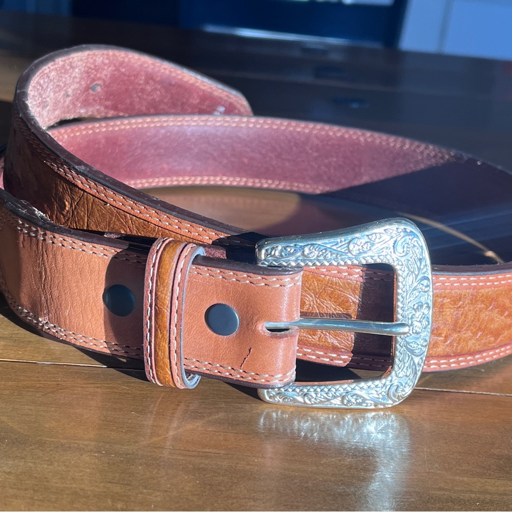 Men's Brown Leather Belt with Silver Buckle
